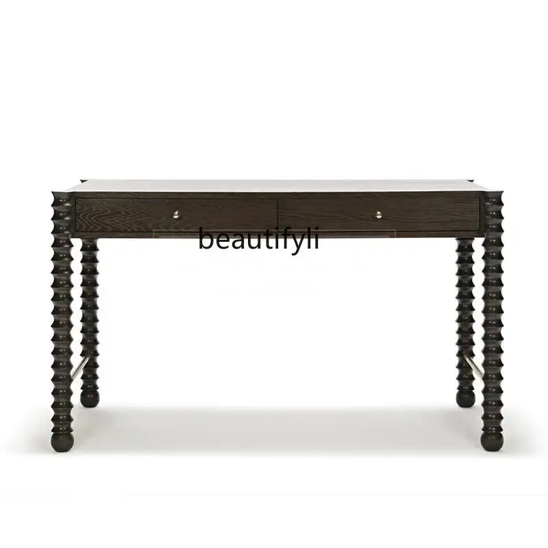 

French American simple solid wood desk home oak black open lacquer computer desk writing desk