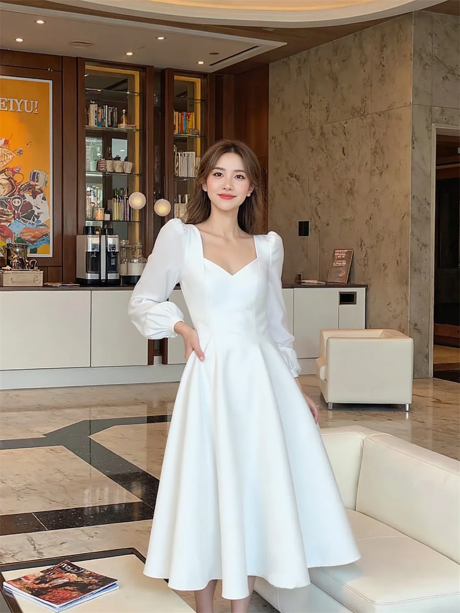 فستان نسائي لخريف 2025 بأكمام واسعة منتصف العجل بلون سادة Cottagecore Fairycore جماليات جمالية أدبية بوهو بوهيمية #2