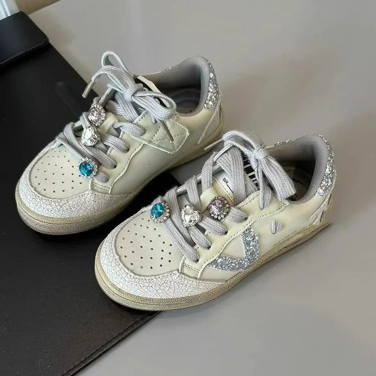 2024 Autumn New Children's Cricket Shoes Super Beautiful Rhinestone Jewel Girls' Comfortable Casual Dirty Shoes 4-15 Years Old