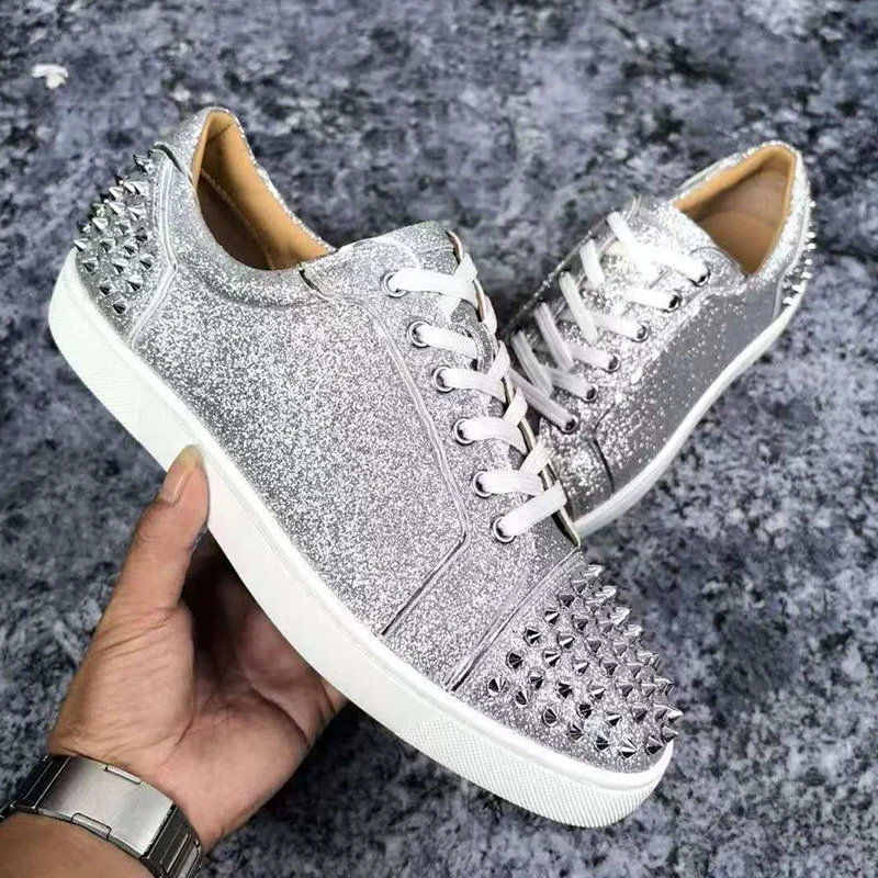 mens fashion punk hip hop dress rivets shoes natural leather studded shoe flats platform sneakers brand designer footwear mans