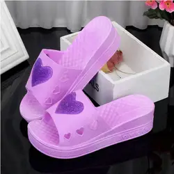 Summer New Fashionable Women Platform Slippers Heart-shaped Muffin Heel Ladies Slides Thick Sole High Heel Slippers