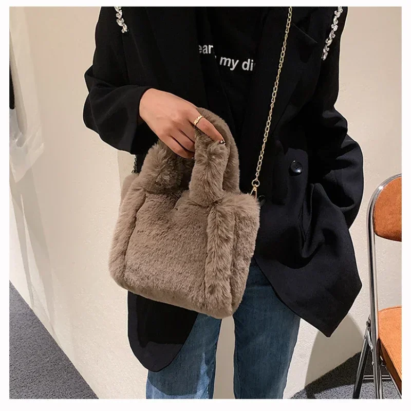 Plush Solid Women\'s Top-Handle Bags Ladies Bags on Sale 2023 High Quality Fashion Sewing Thread Handbag Bolsas Femininas