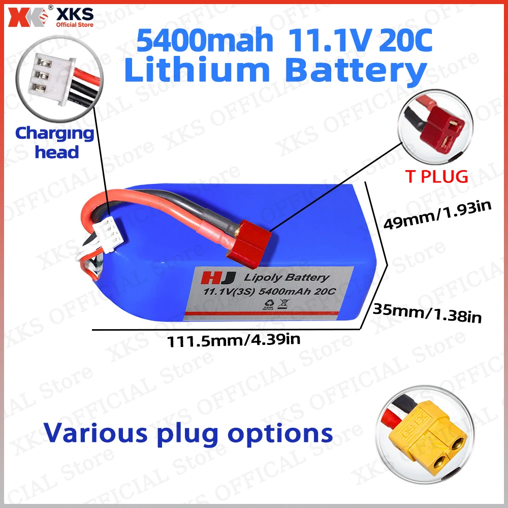 

XKS 11.1V 5400mAh 3S High Power LiPo Battery - High Discharge for Drones & RC Car Accessories | RC Toy Hobby Battery