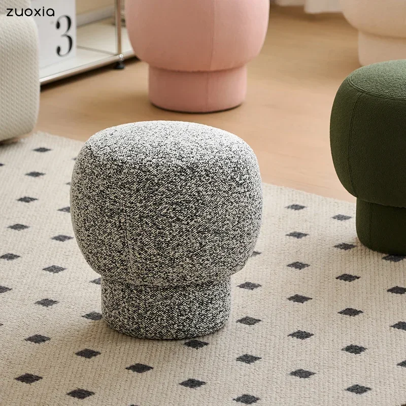 Shoe-changing Stool Living Room Sofa Stool Mushroom Vanity Stool Round Footstool Casual Suede Low Ottoman 4D Memory Foam Filling