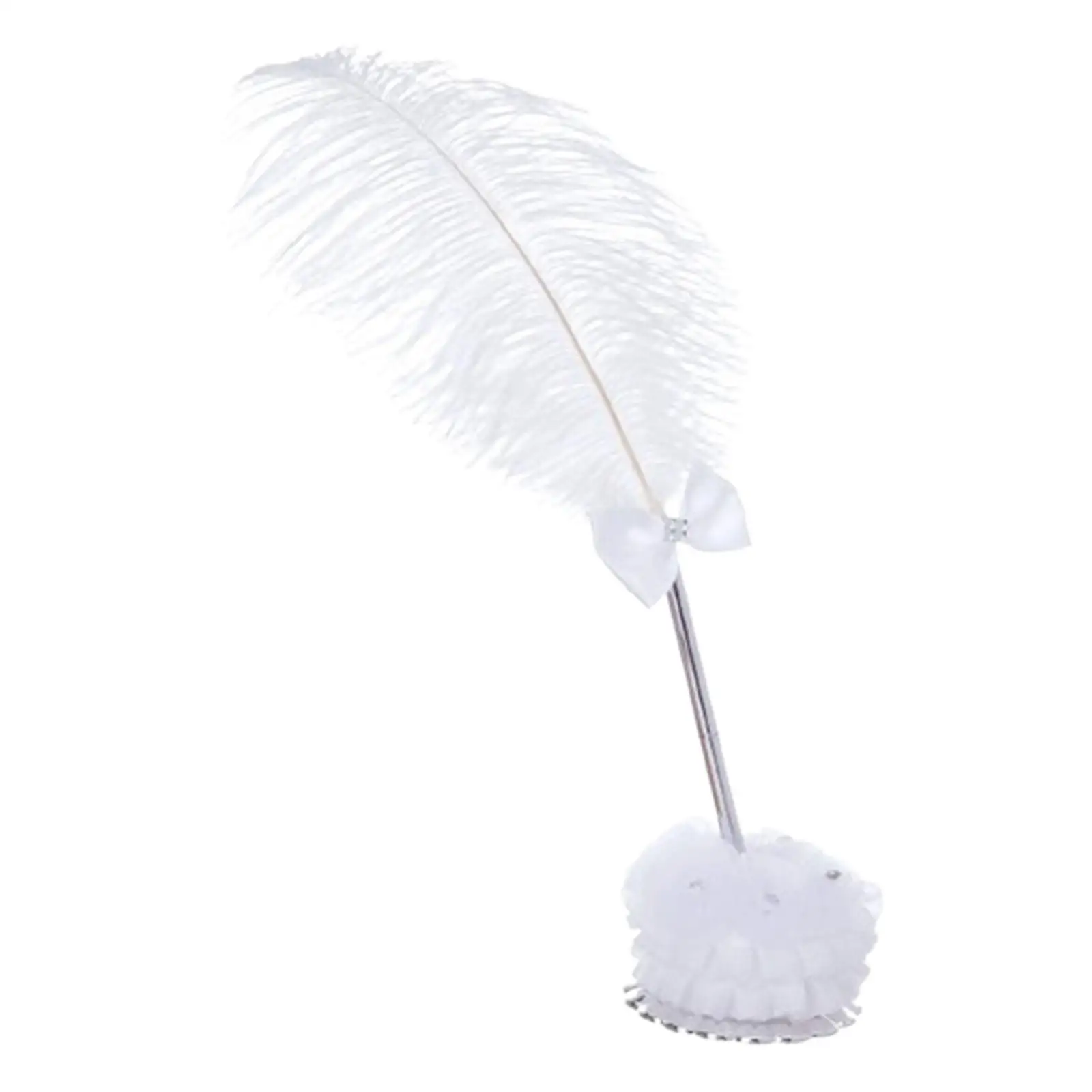 Wedding Signing Pen Wedding Supplies White Feather Elegant Guest Book Pen with Holder for Artwork School Office Party Favors