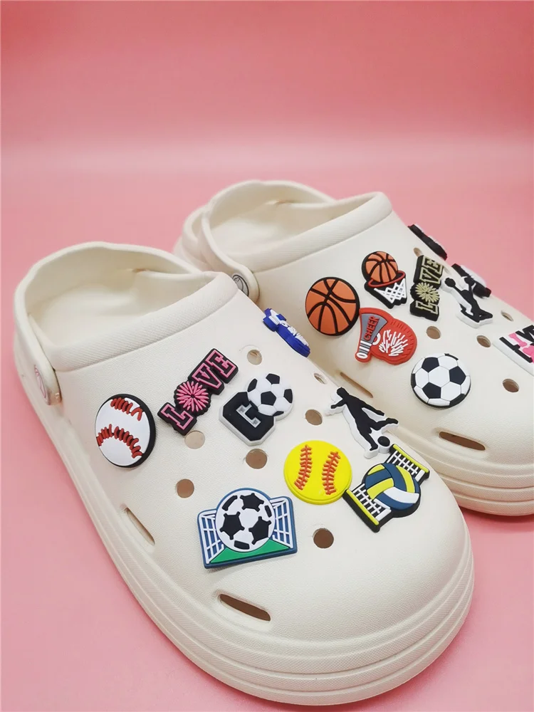 Funny Football Sports Shoe Charms Women Garden Shoes Decoration PVC Buckle Décor Diy Clog Accessories Fit Bracelet Kids Gifts