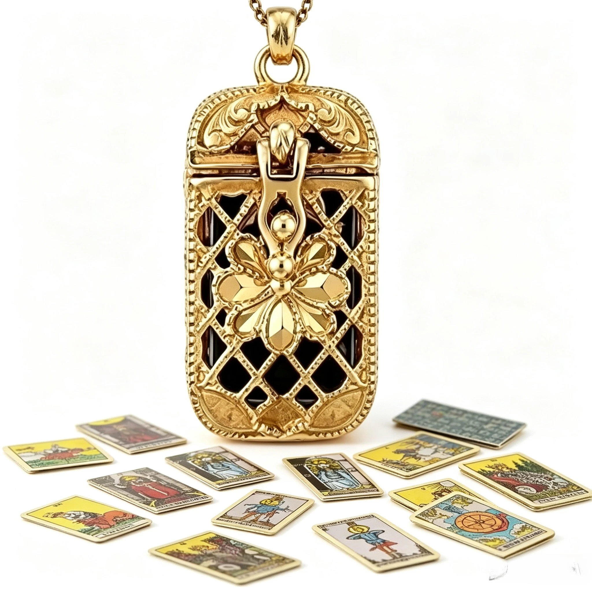 Mini Tarot Card Necklace Steampunk Hollow Cage Pendant With 22Pcs Full‑Color Mini Tarot Cards Vintage Jewelry for Men & Women
