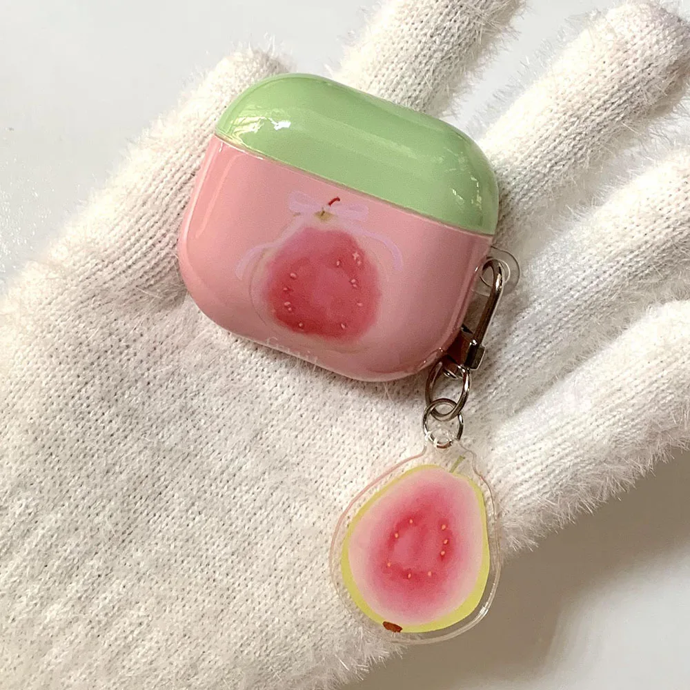 

Милый противоударный защитный чехол Red Guava для AirPods 1 2 3 4 Pro Pro2 4anc с подвеской-подвеской контрастного зеленого цвета