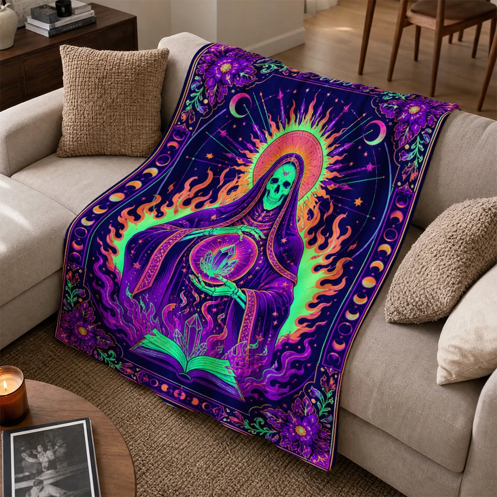 Mystical Occult Gothic Sofa Throw Blanket Boho Witchy Spiritual Art Halloween Decor Bohemian Cozy Home Accent Rug