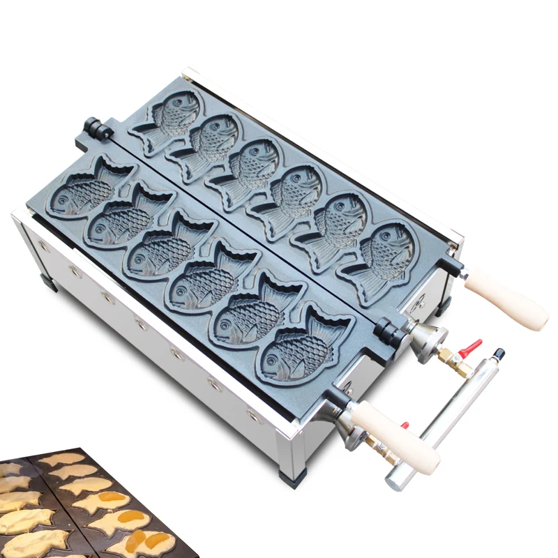 Commercial 6 Model Non Stick Dessert Cooking Pan Taiyaki Machine LPG Gas Waffle Cone Maker fish Model Non Stick Dessert  machine