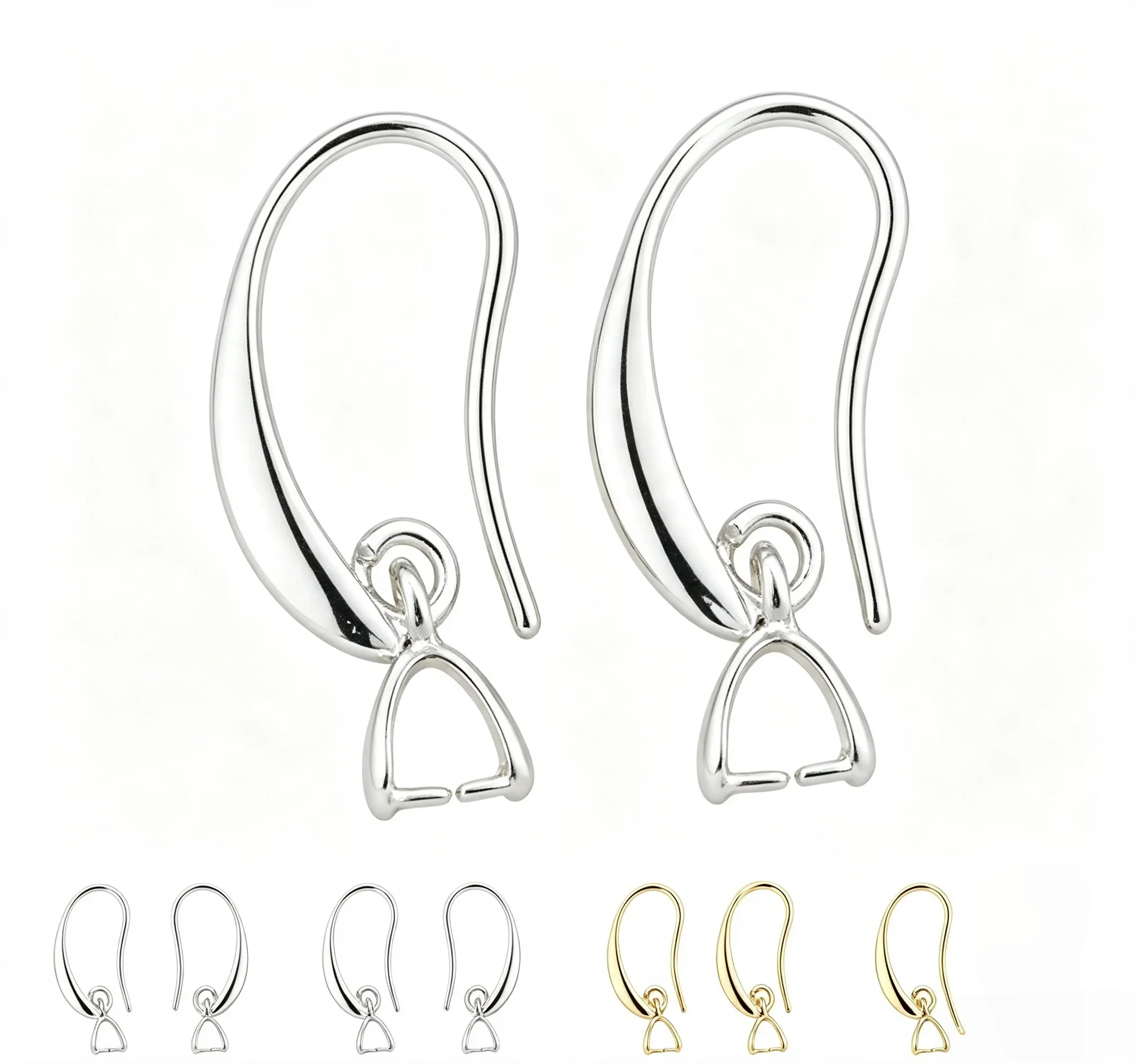 10/30pcs Silver Gold Pin Ear Hook Clips Pinch Bail Crystal DIY Making Earrings Findings length25mm