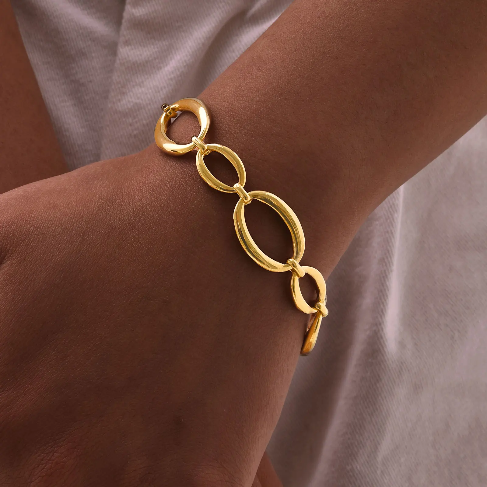 Distinctive Elliptical Bracelet for Women,Hand-made Chain Stainless Steel Bracelets,Trendy Waterproof Jewelry Gift