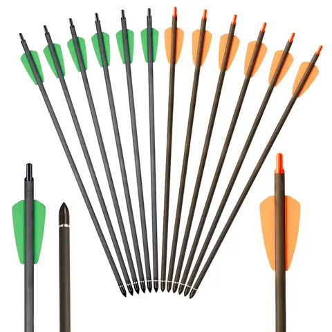 15 인치 양궁 탄소 화살 ID 6.2mm 스파인 350, 석궁 야외 사격 액세서리용 교체 가능 화살촉 포함