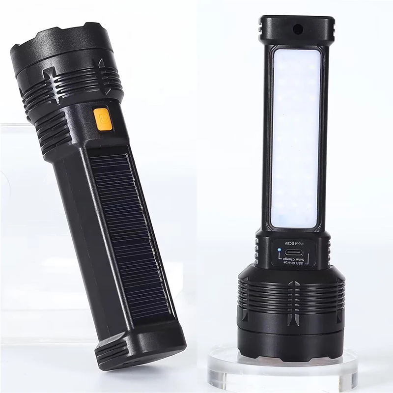 

Solar/USB Fast Charging Flashlight Long Range 3 Modes Rechargeable Torch Outdoor Emergency Light for Camping Hiking Cycling 1 PC