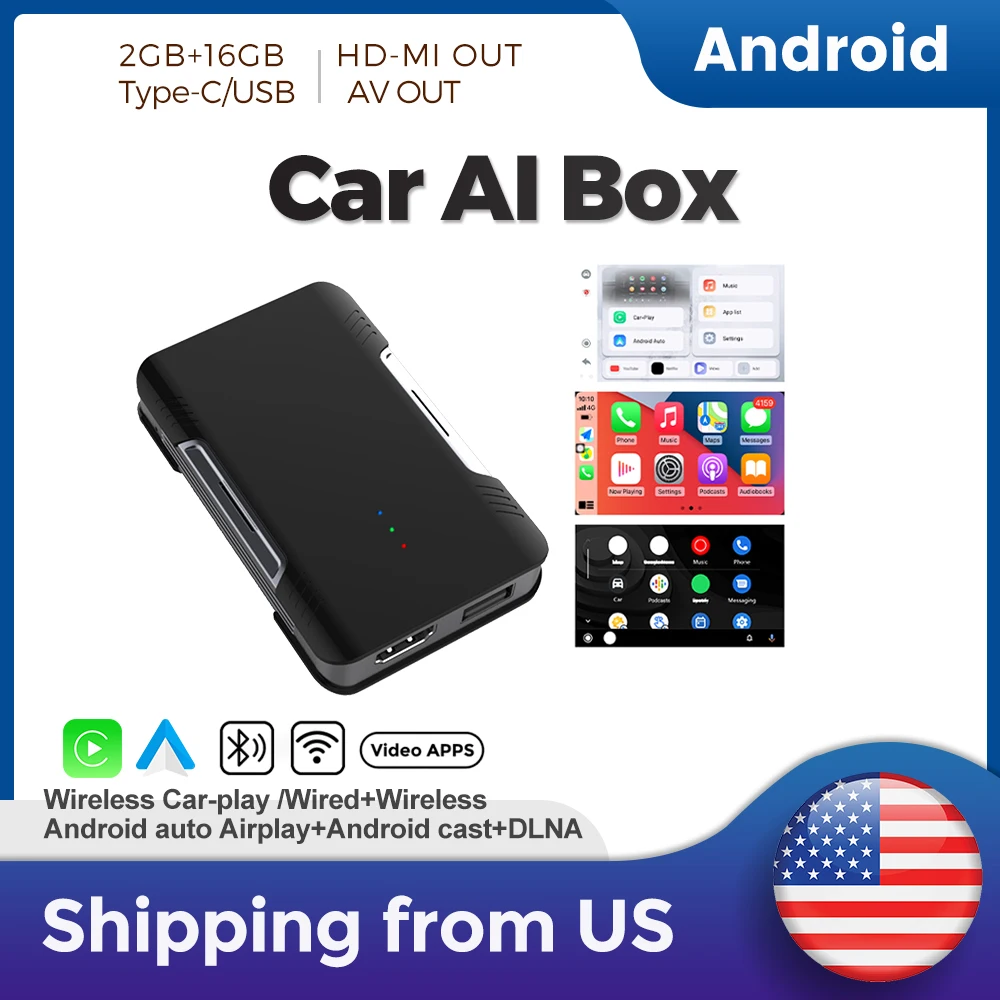 Navifly 2+16GB Android Smart Ai Box Wireless CarPlay Android Auto WiFi Support Netflix YouTube Universal Car Intelligent Systems