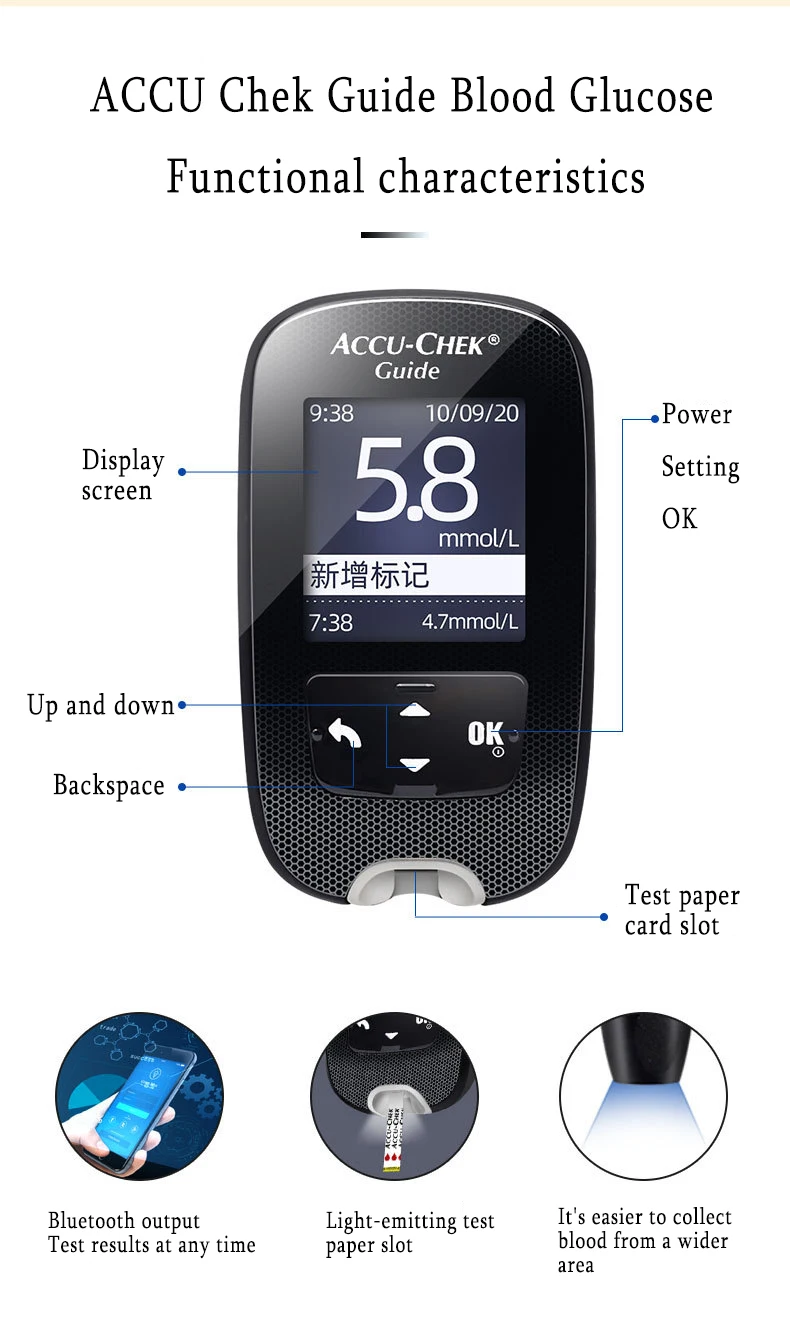 ACCU Chek Guide Blood Glucose Test Strips Lancets Kit Blood Glucose meter Test Kit Glucometer Free Lancet for diabetes