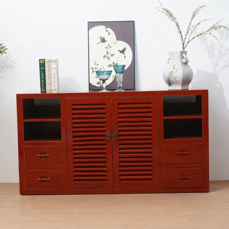 New Chinese Style Solid Wood Elm Red Retro Dining Sideboard Living Room TV Cabinet Entryway Foyer Storage Console Table