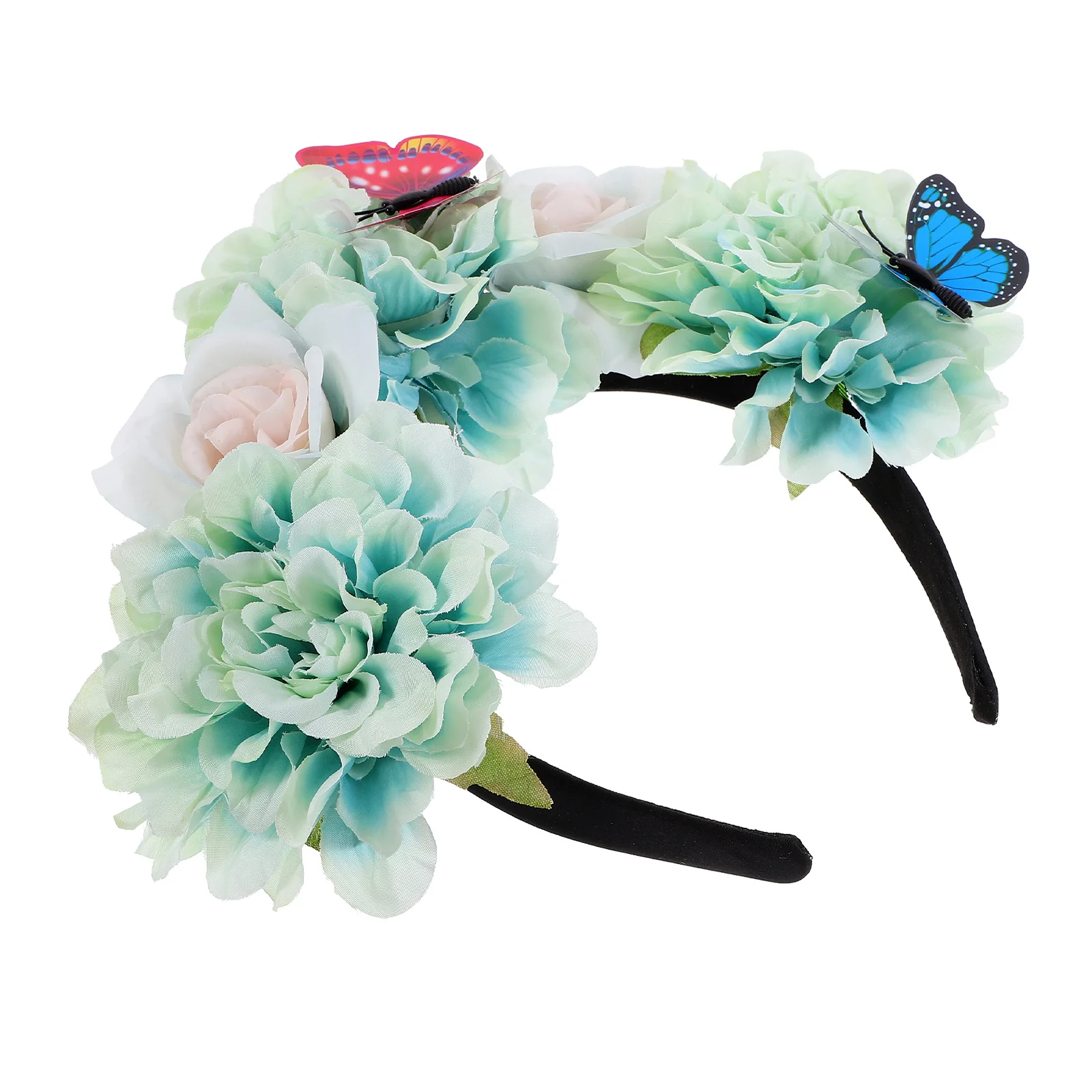 عصابة رأس على شكل فراشة مع ورود مقلدة، رباط شعر مزخرف بالزهور، نسيج ناعم ومريح، مظهر أنيق لحفلات الزفاف وحفلات الشاي