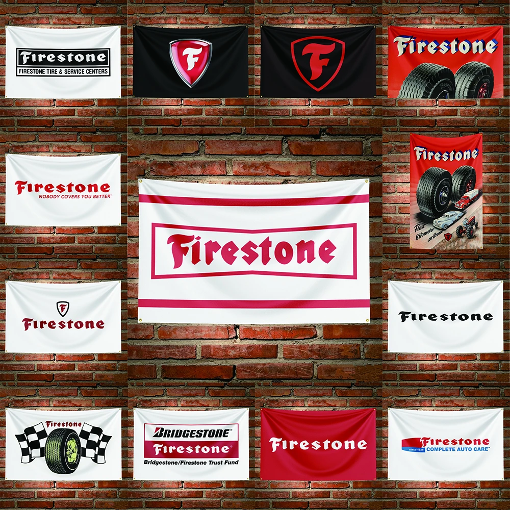 Custom Car Parts Firestone Flag Banner Car Enthusiast Wall Hanging Tapestry for Man Cave Workshop Home Party Garage Display