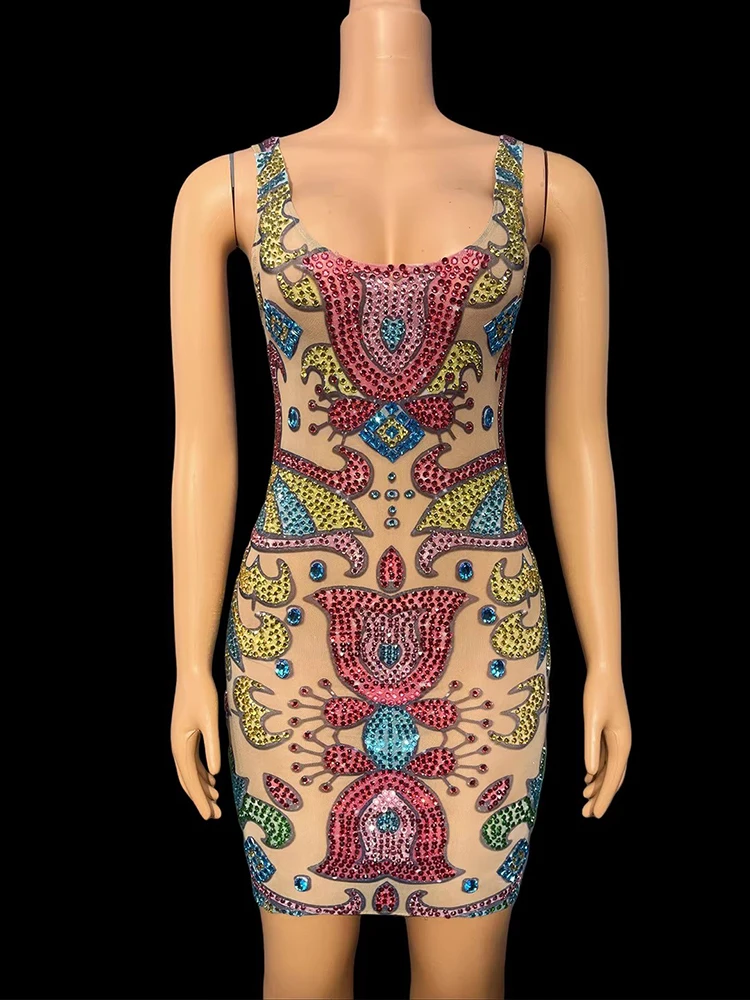 Wysokiej jakości kolorowa sukienka z elastyczną kamizelką z kryształkami 2025 Nowa moda odzież damska na zamówienie