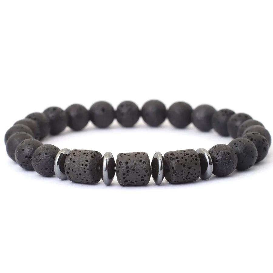 Noter New Novel Men Bracelet Natural Tiger Eyes Volcanic Rock Beaded Braclet Gift For Him Hematite Healing Braslet Pulsera Homme