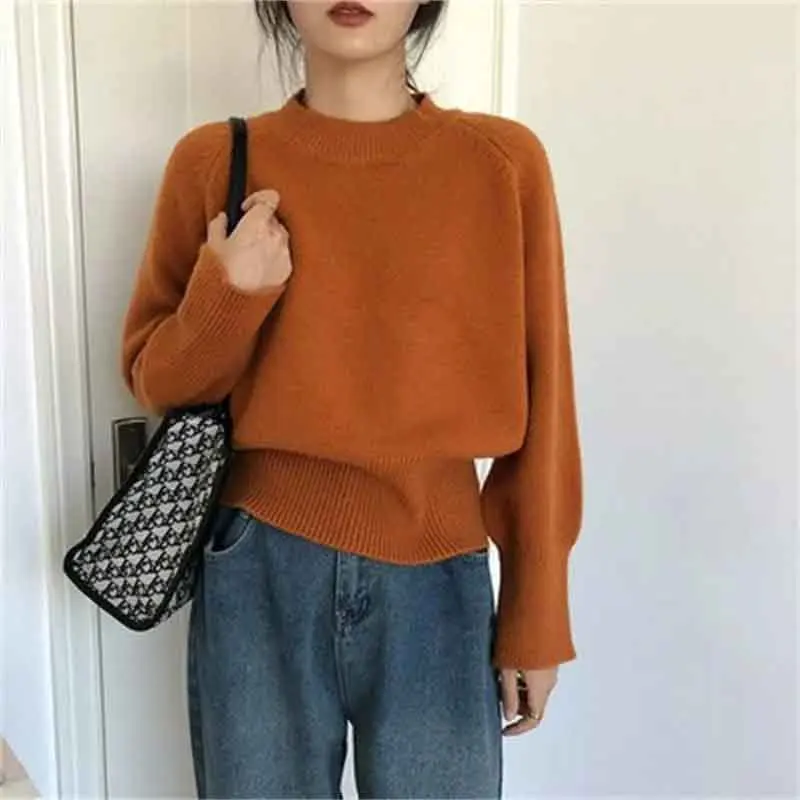 Autumn Cashmere Knitted Sweaters Women Winter Warm Casual Mock Neck Solid Jumpers Harajuku Loose Simple Pullovers Sweater New