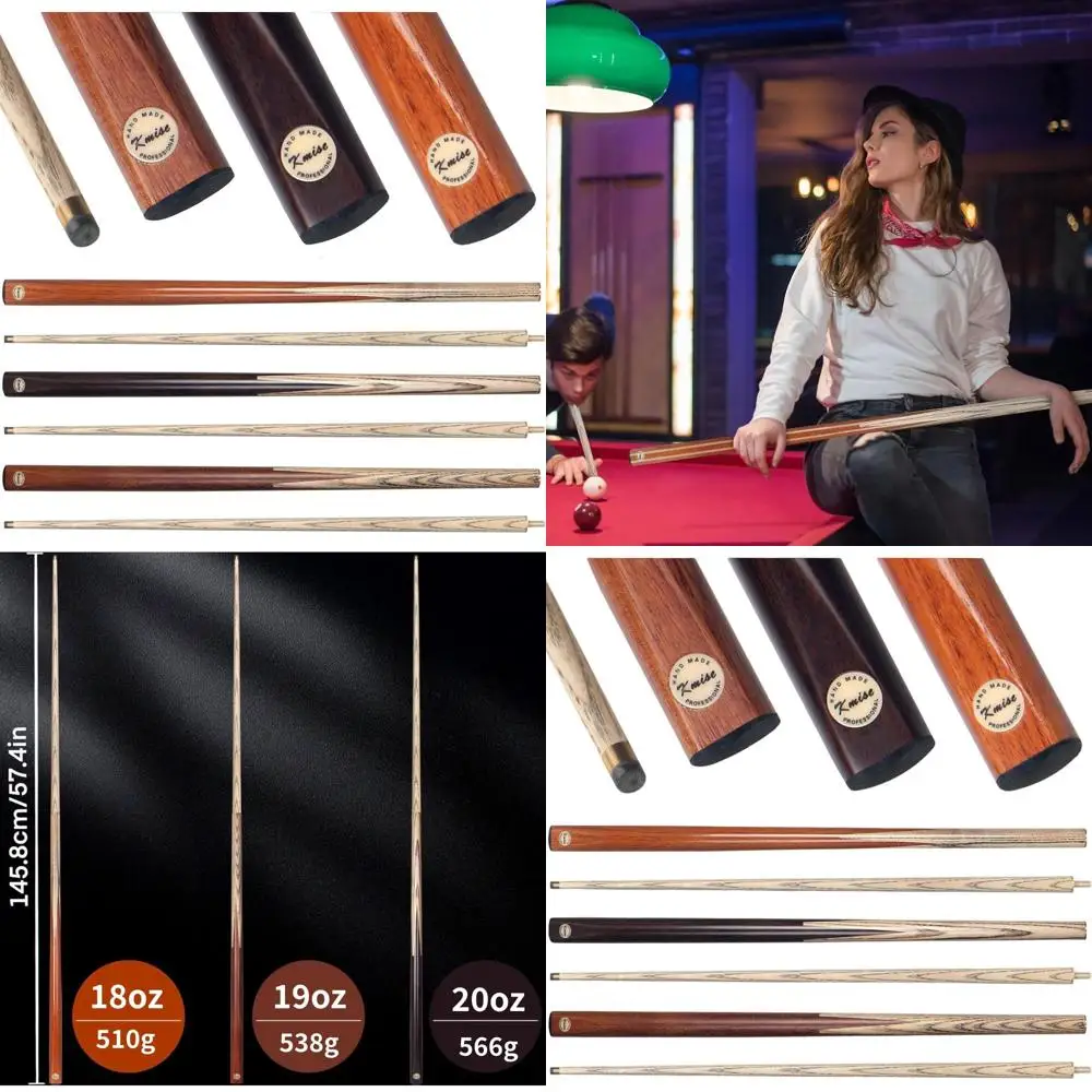 

Kmise 3-Piece Pool Cue Set, 57 9.5mm Tips, 18-20oz Weights, Handcrafted Maras Wood, Ideal for Billiards