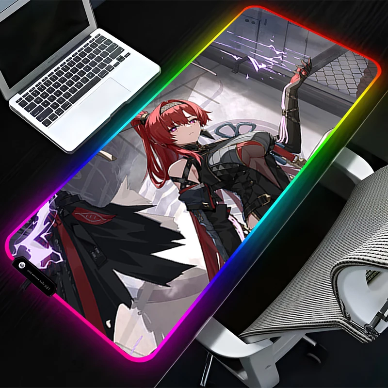 

RGB LED Mouse Pad Computer Desk Accessories Mouse Mat Rubber HD Keyboard Pad Non Slip Mousepad W-wuthering Waves Yinlin Desk Mat