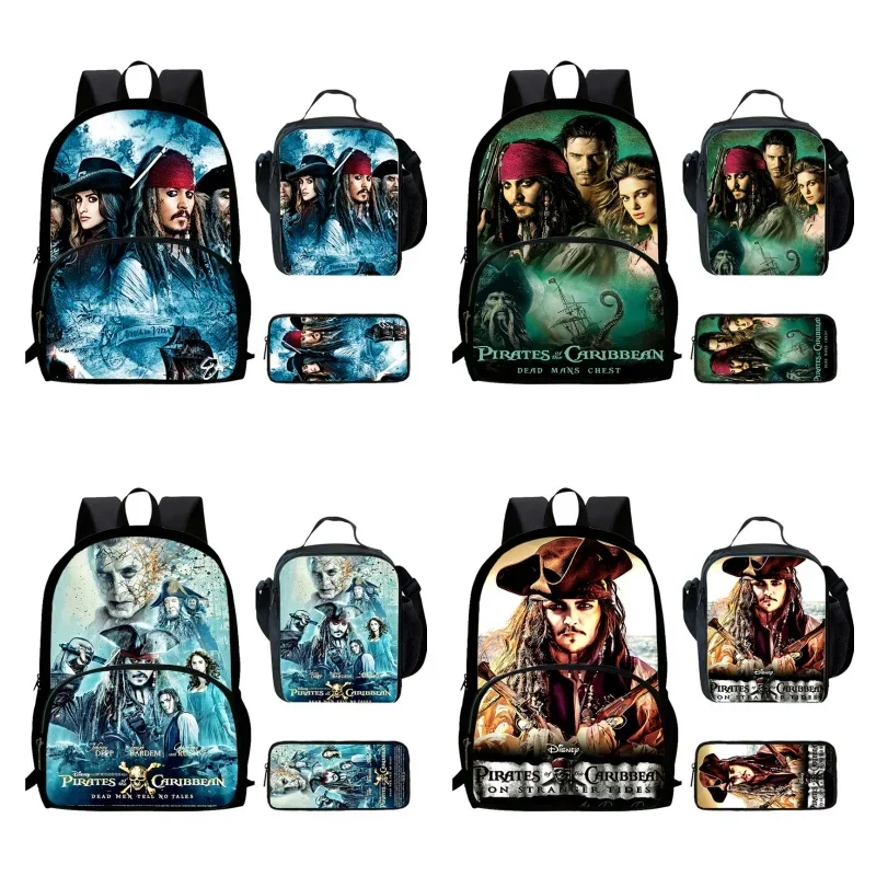 Cartoon Pirates Child Backpack with Front Pocket,Lunch Bags,Pencil Bags for Aged 5-10 ,Cartoon School Bags for Boys Girls