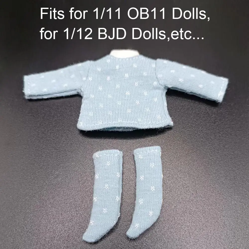 Casual T-shirt Clothes for 1/11 OB11 Dolls Cotton Dot Blouse for 1/12 BJD Dolls Slim T-shirt Socks DIY Doll Accessories