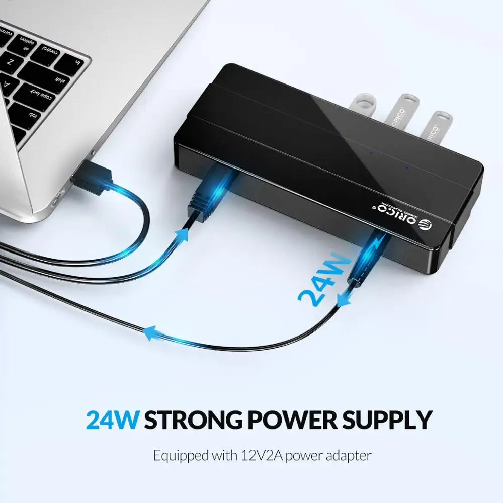 Imagem -04 - Orico Portas Usb 3.0 Hub de Alta Velocidade com 12v Adaptador de Energia Usb Divisor Otg Adaptador para Desktop Computador Portátil Acessórios Hub Usb tipo c Dock Station Acessórios para pc Extensor Usb