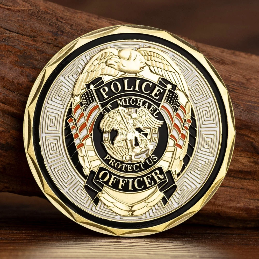 Gold Plated US Police Officer Souvenir Coin ST. Micheal Patron Saint of Law Enforcement Commemorative Coins