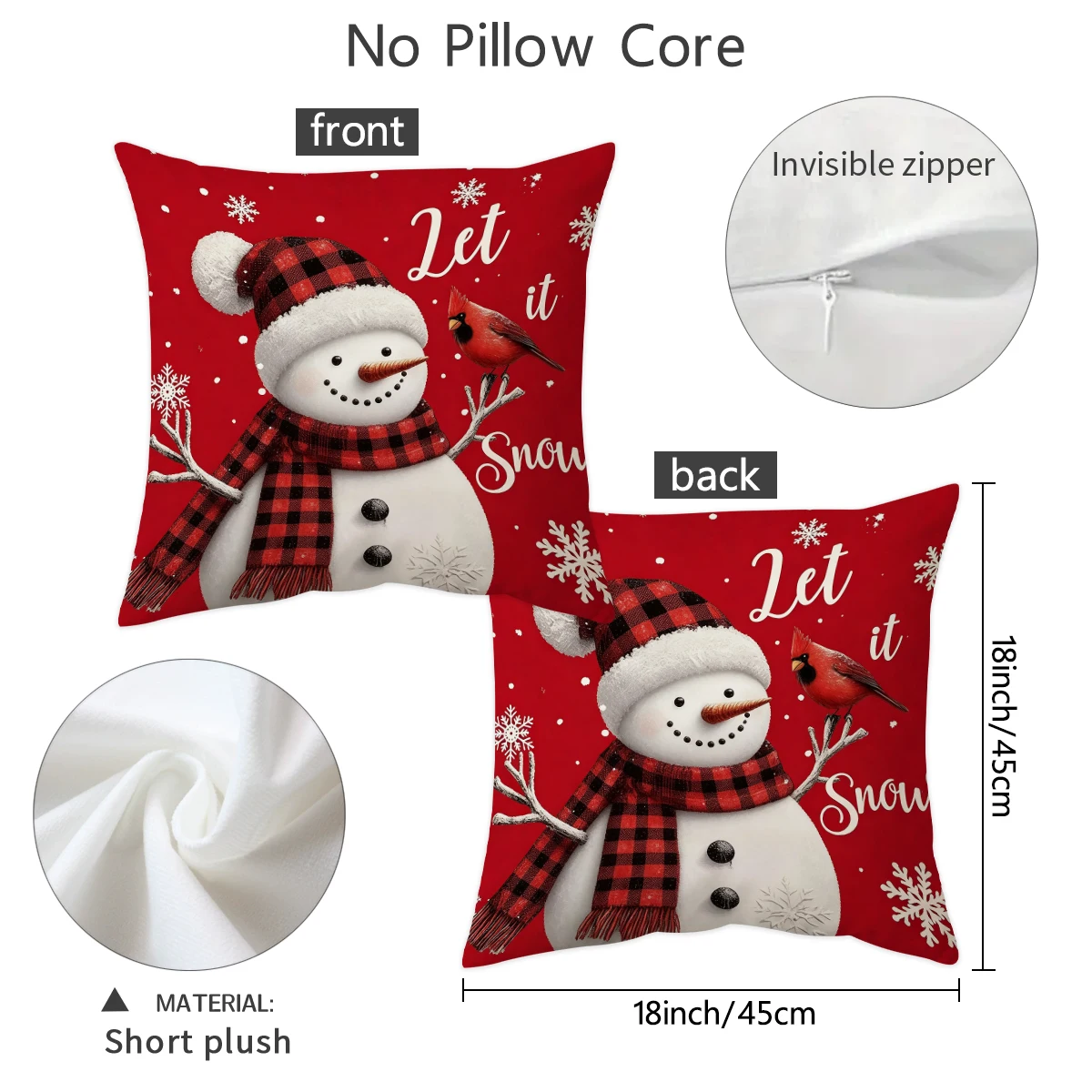 1/2pcs vintage red Santa Claus print pillow cover, 18x18 inch double-sided short plush pillow, (without pillow core)