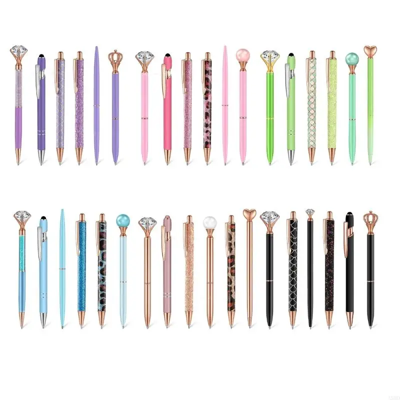 

A9BD 6Peices Diamond Ballpoint Pen Twist Action Write Smoothly Refillable Retractable Ballpoint Pen for Student Teacher