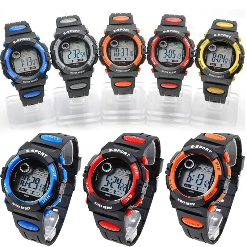 ساعة رقمية للأطفال بإضاءة ملونة، شاشة LED رياضية مضيئة مقاومة للماء، حزام من السيليكون، ساعة توقيت بتقويم للطلاب يوميًا