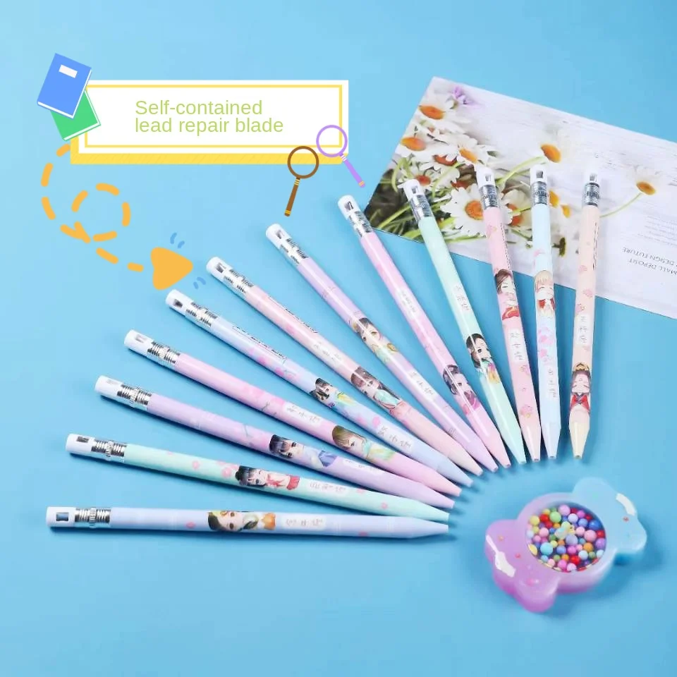 60 Pcs Automatic Pencil with Pencil Sharper, Primary School Student Activity Pencil 2.0 Bold Lead, Cartoon Anime Pattern