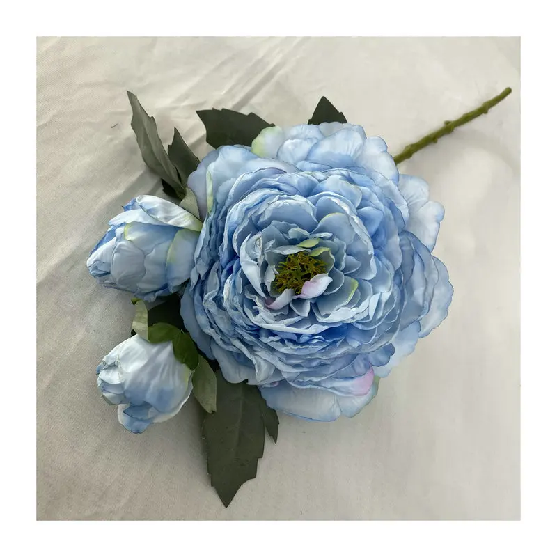 Simulation Blue Flower Artificial Peony Branch Wedding Bride Floral Focal Edge Silk Peonys Fake Flowers Home Garden Decoration