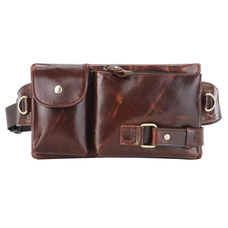 Korean-style men's waist bag - Multi-functional outdoor sports waist and chest bag - Outer layer cowhide retro men's bag