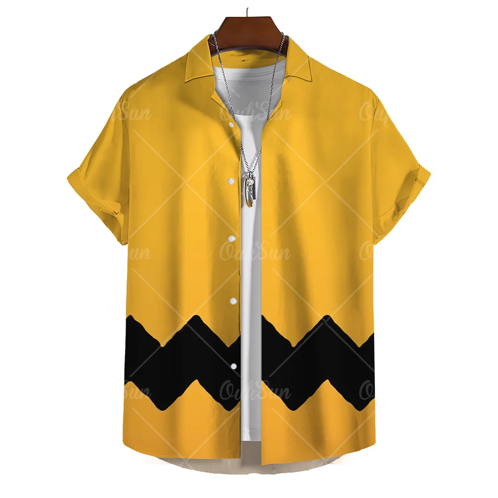 Men\'s Summer Fashion Yellow Oversized Hawaiian Social Shirt For Men Camisas Casuais Clothing 3d Print Short Sleeves Top Blouse