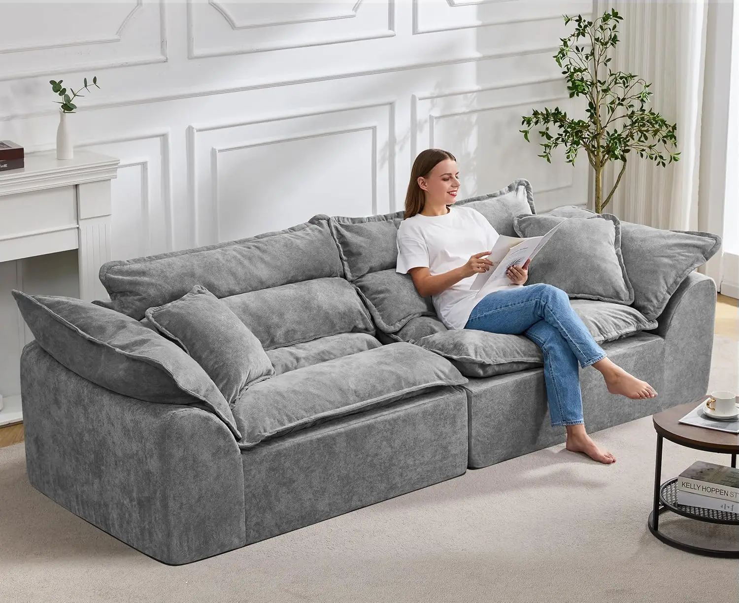 

104-дюймовые секционные диваны, 3-местный модульный диван, диван без костей, облачный диван со съемной подушкой, модульные секционные диваны