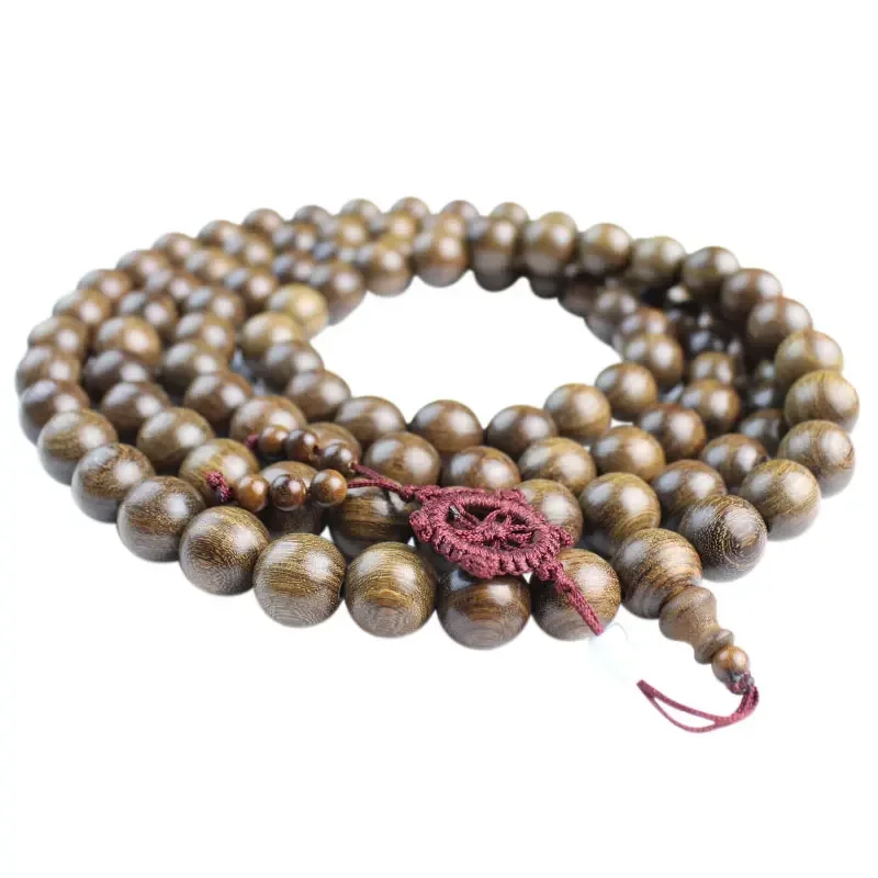 Golden Silk Sandalwood Solid Wood Wenwan Men and Women Hand-Held Beads Buddhism 108 Prayer Beads Mala Necklace