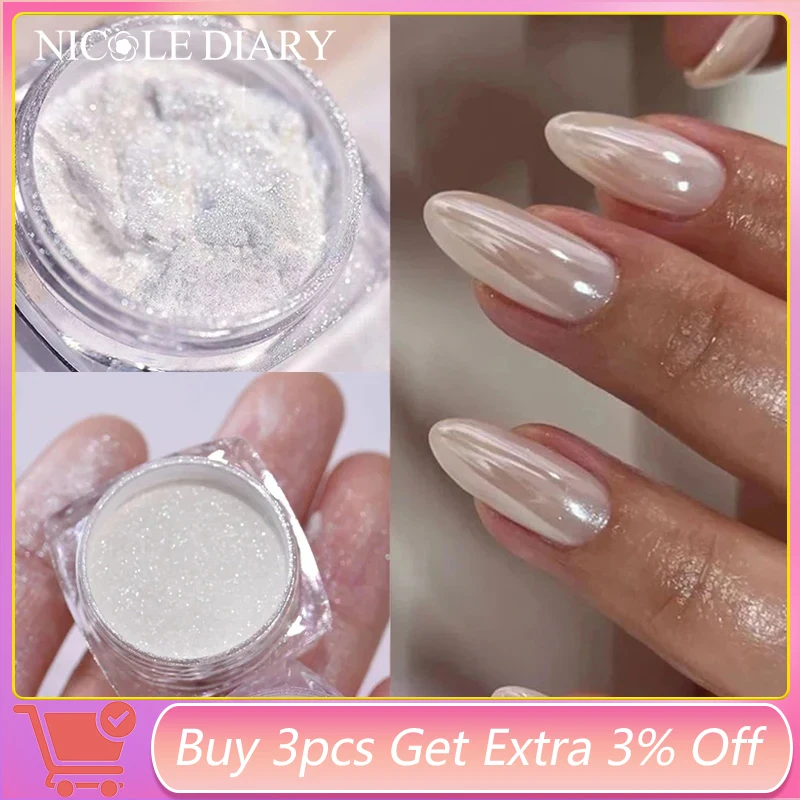 Aurora Pearl White Nails Glitter Dust Chrome Moonlight White Rubbing on Powder Shell Mirror Pigment Nail Art Supplies Decoration
