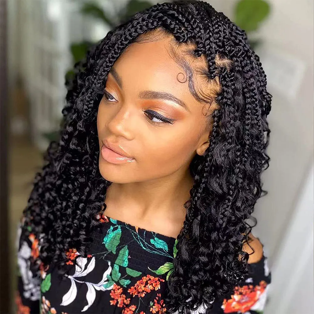 

14 Inch Synthetic Goddess Box Braids Crochet Hair River Box Braiding Hair Bohemian Curly Bob Box Braid Hair Extensions for Women