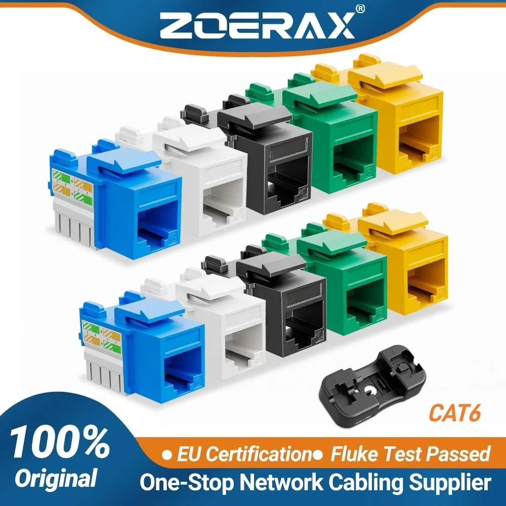 ZoeRax Lot de 10 prises Keystone RJ45, prises Keystone Cat6 en blanc et support Keystone Punch-Down (non compatible avec le panneau de brassage)
