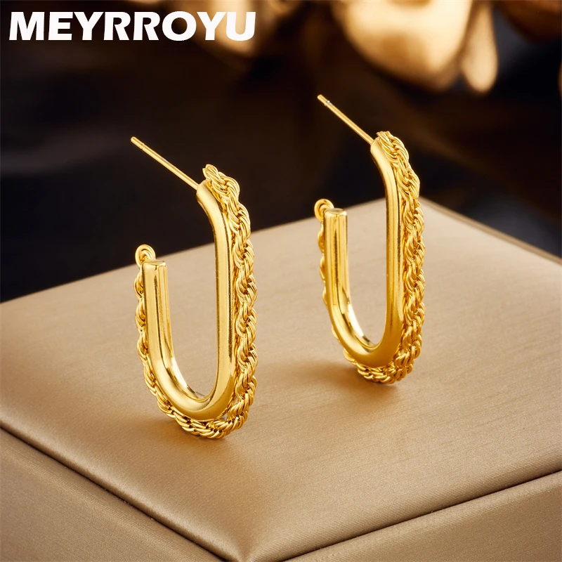 Meyrroyu 316l aço inoxidável ouro torção u forma simples parafuso prisioneiro brinco para as mulheres nova chegada jóias presentes de aniversário acessórios
