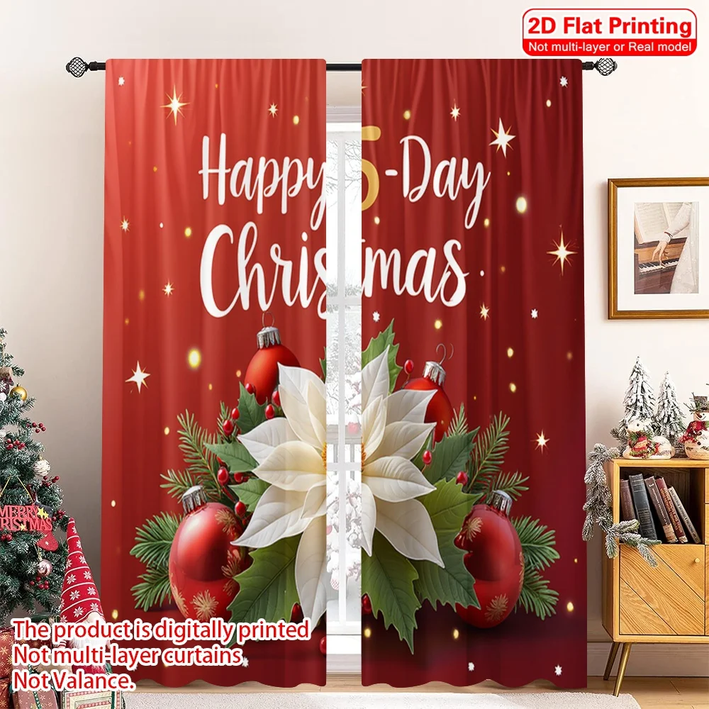

2pcs 2D flat printing Merry Christmas Window Curtains Happy 5 Day Christmas Fabric Without Electricity 0 for Holiday Parties
