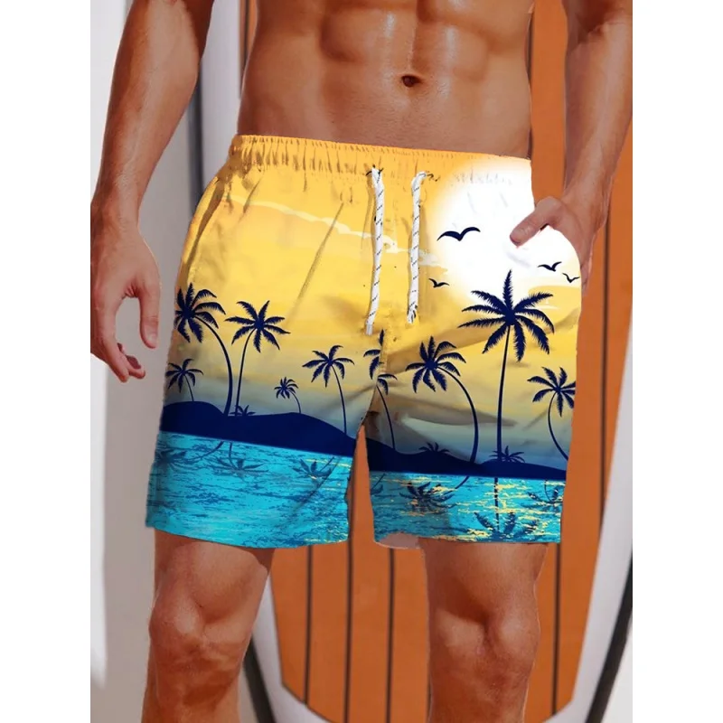

Retro Geometry Graphic Swim Trunks For Men Shark Tree 3D Print Beach Shorts Summer Casual Quick Dry Sport Loose Surf Short Pants