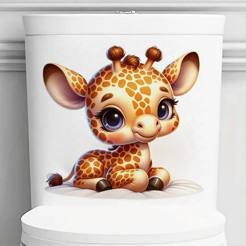 MT803# Cute Cartoon Giraffe Stickers,Wall Toilet Decal Removable, Vinyl Car Sticker for Bathroom Decor, Outdoor Indoor Use