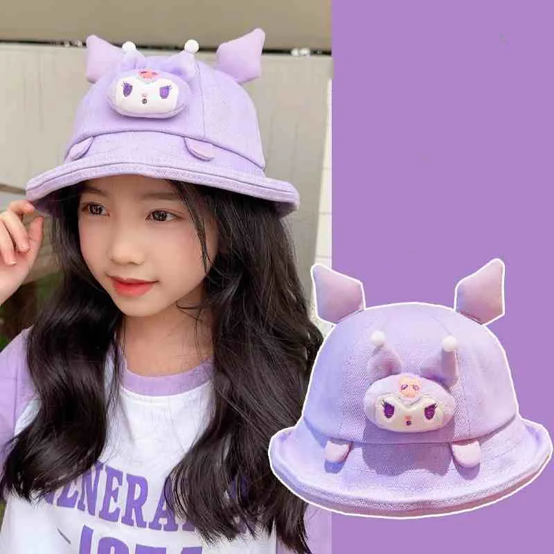 

Sanrio Kawaii Kulomi Children's Hats Girls Cartoon Sanrio Spring Autumn Models Fisherman Cute Hundred with Sunscreen Basin Hat