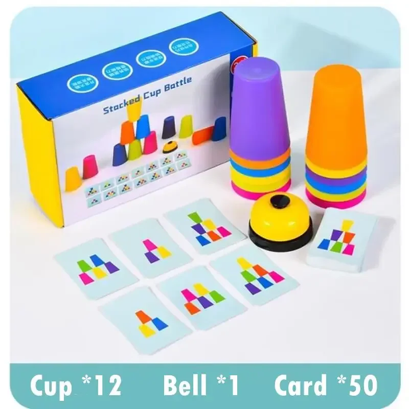 

Montessori Toys Stack Cup Game With Card Kid Educational Intellectual Enlightenment Color Cognition Logic Training Christmas